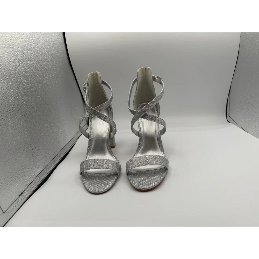 CARCUUME‎ Coco Silver Glitter Block Heel Sandals Crisscross Ankle Strap Size 10